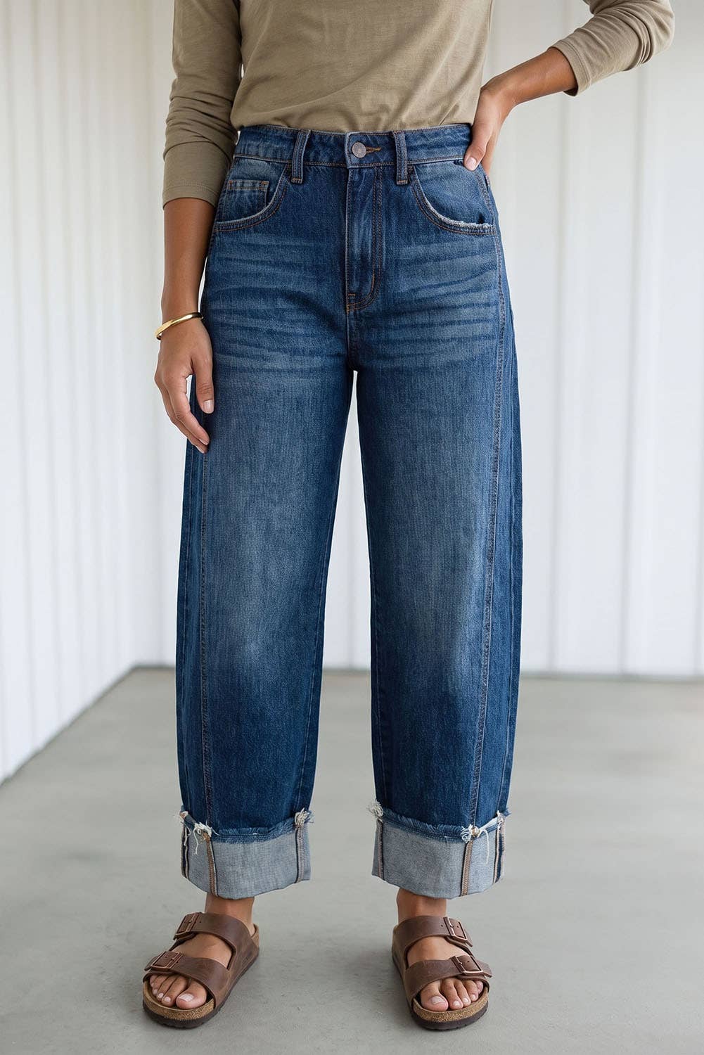 Raw Hem Turnup Loose Ankle-length Pocket Jeans (4-16)