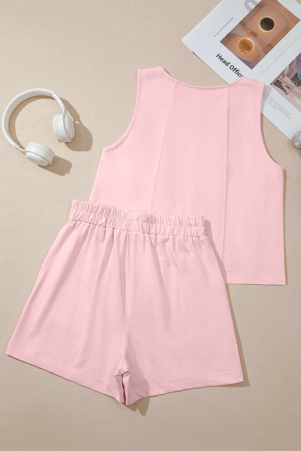 Stitched Detail Loose Tank Top and Shorts Set