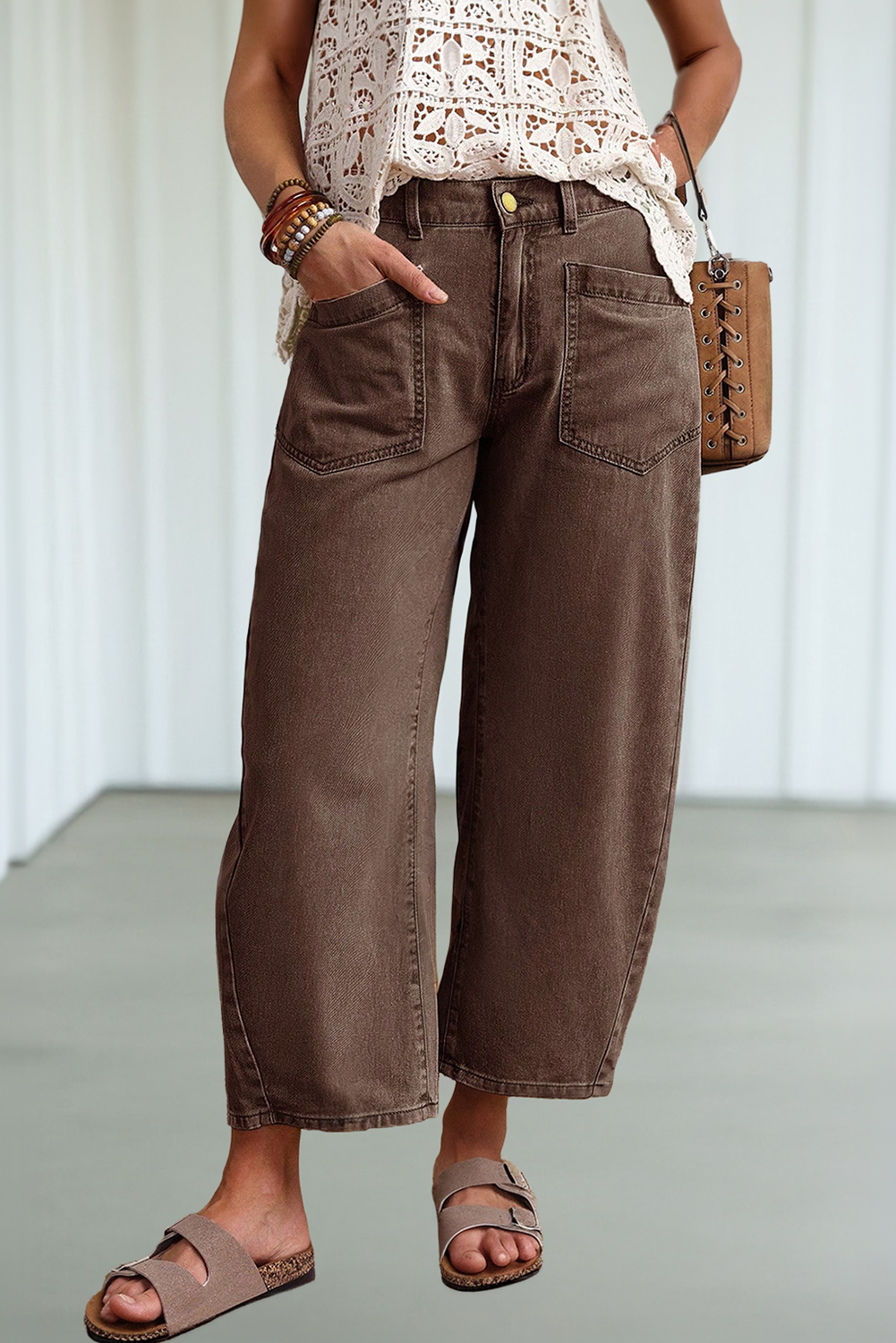 Square Patch Pocket Ankle-Length Barrel Jeans - Pre-order only