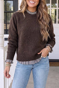 Contrast Plaid Ruffle Trim Pullover Sweater