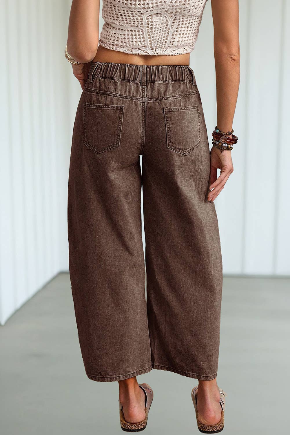 Square Patch Pocket Ankle-Length Barrel Jeans