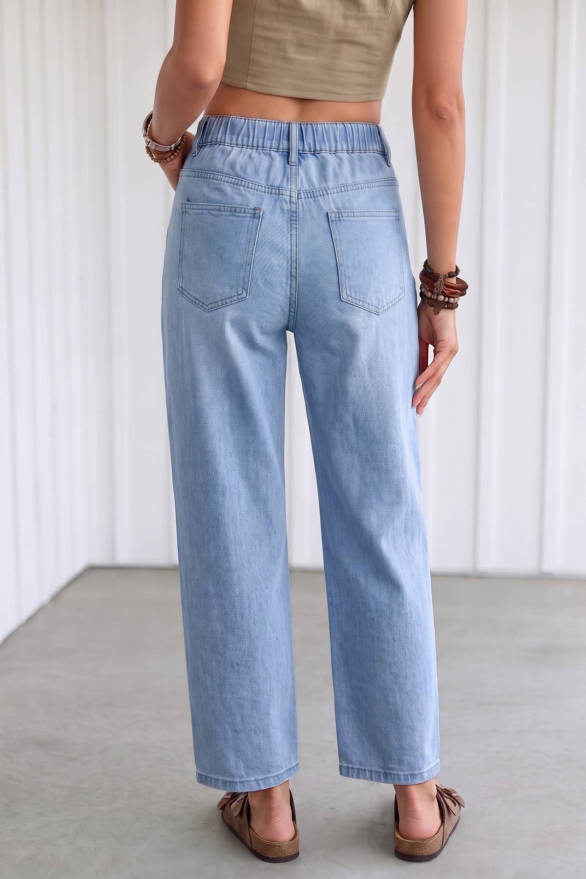 Square Patch Pocket Ankle-Length Barrel Jeans - Pre-order only