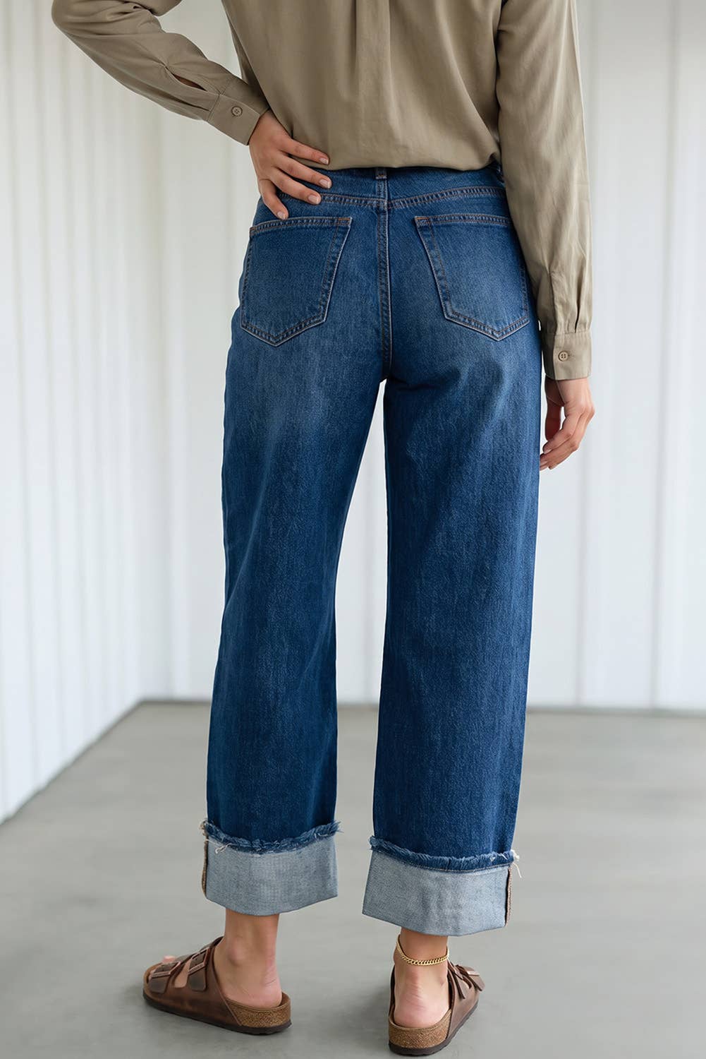 Raw Hem Turnup Loose Ankle-length Pocket Jeans (4-16)
