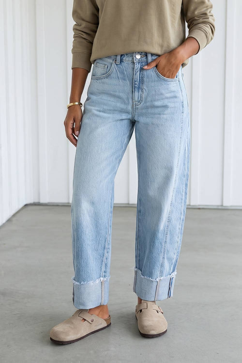 Raw Hem Turnup Loose Ankle-length Pocket Jeans (4-16)