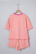 Stripe Contrast Trim Boxy Terry Short Set (S-XL)