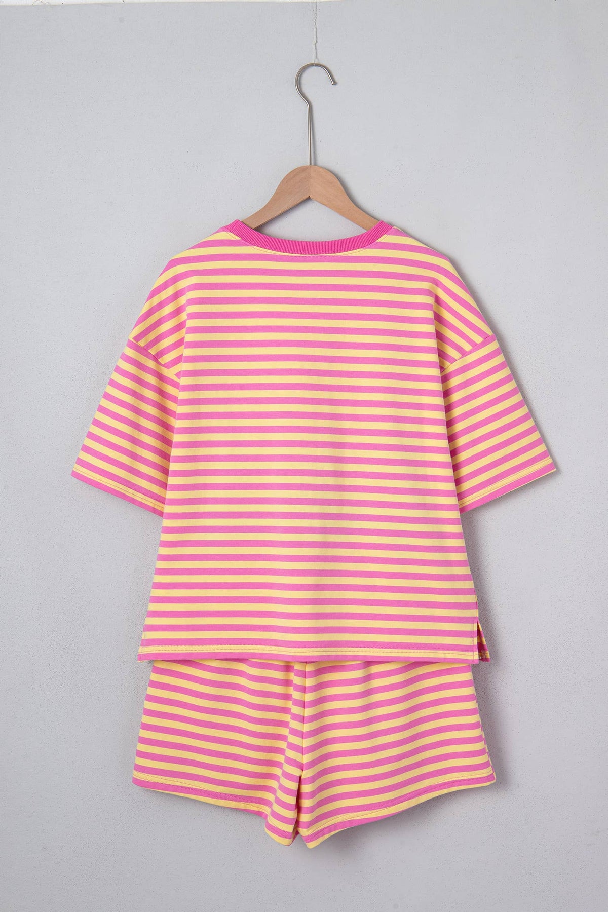 Stripe Contrast Trim Boxy Terry Short Set (S-XL)