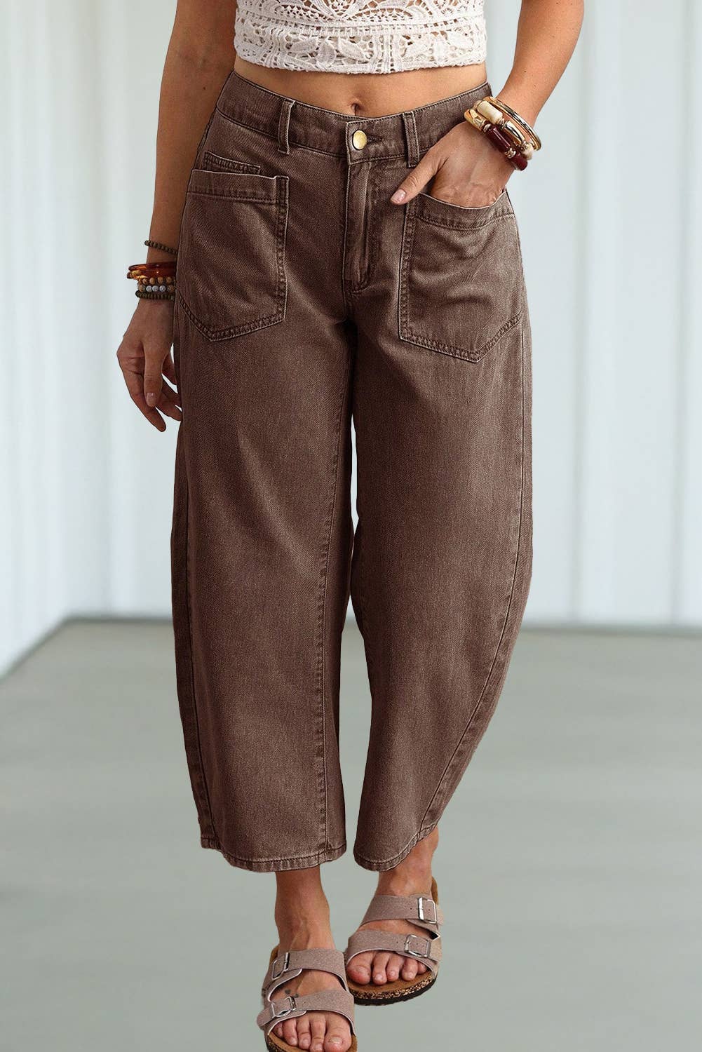 Square Patch Pocket Ankle-Length Barrel Jeans - Pre-order only