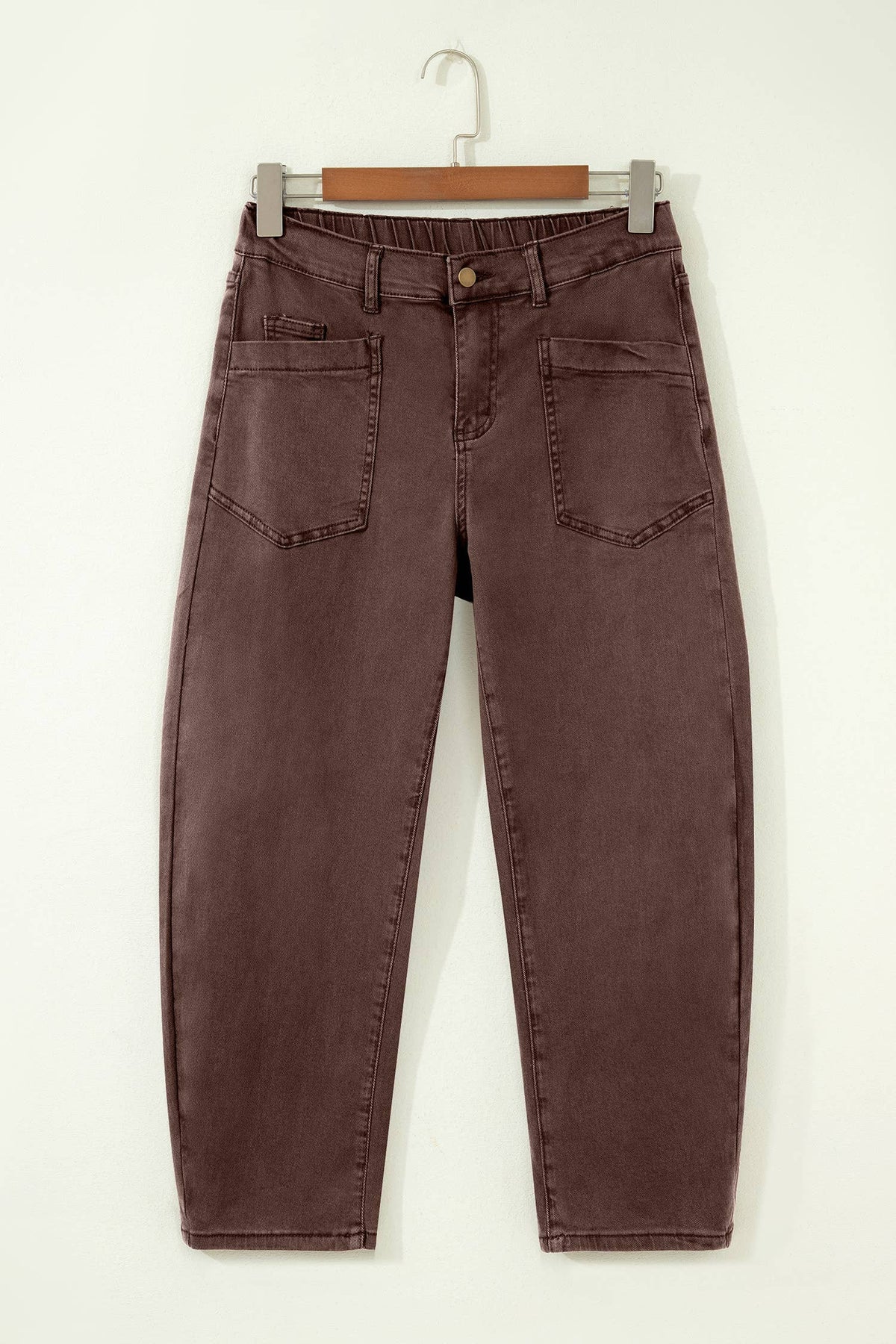 Square Patch Pocket Ankle-Length Barrel Jeans - Pre-order only