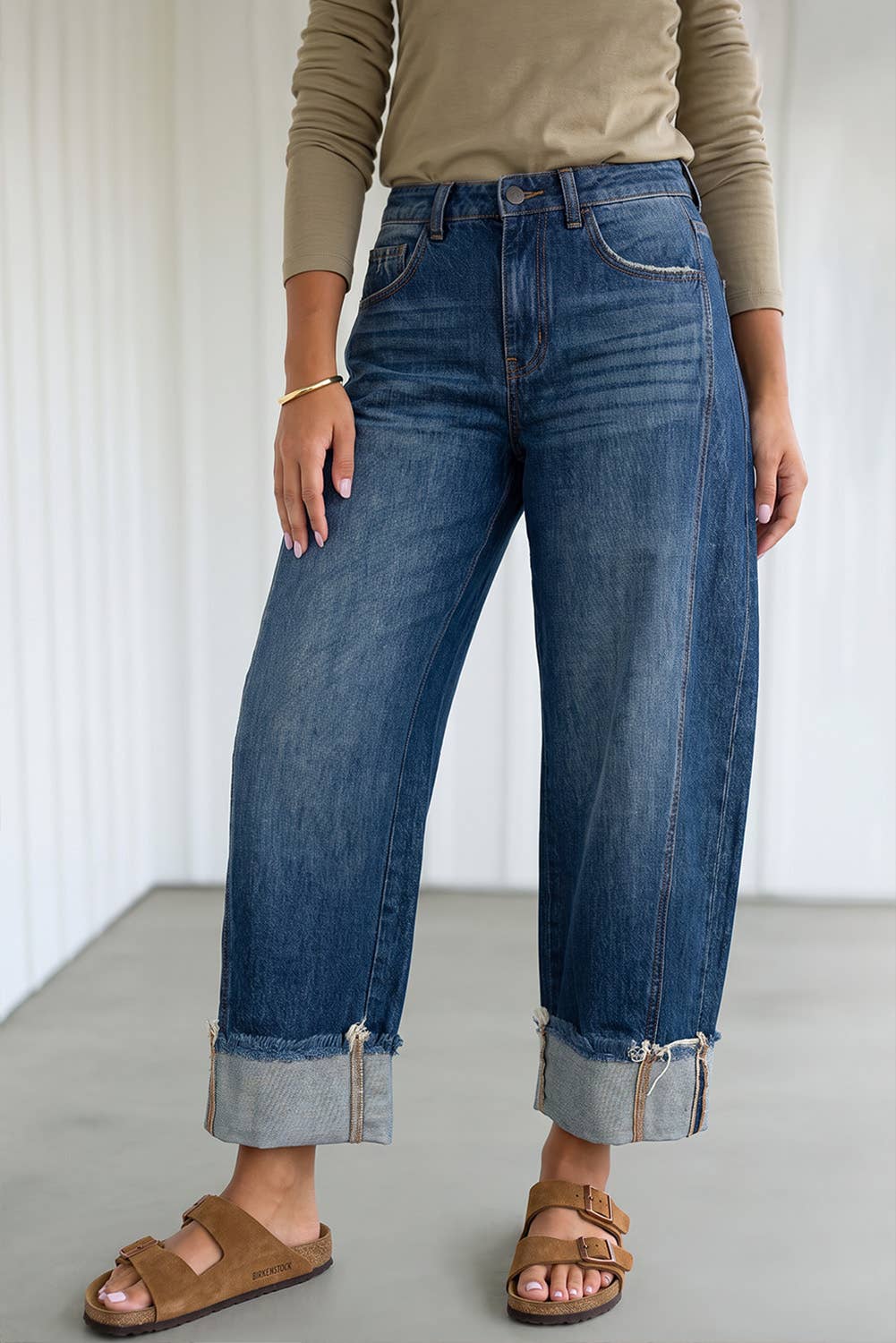 Raw Hem Turnup Loose Ankle-length Pocket Jeans (4-16)