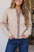Colorblock Plaid Trim Knit Sweater Cardigan (S-XL)