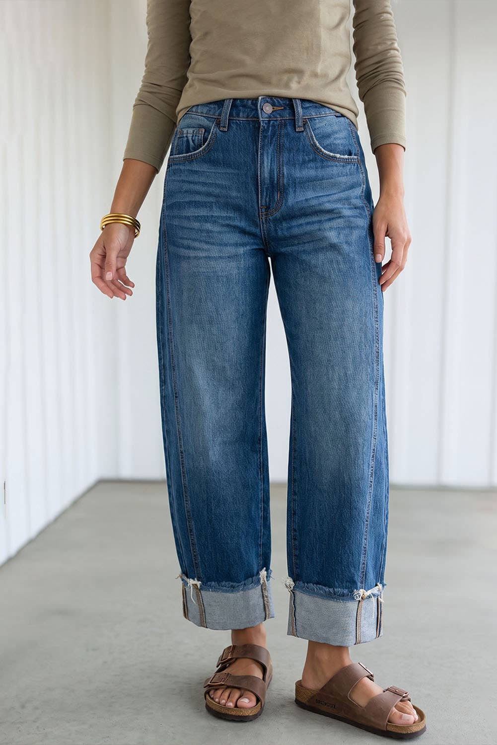 Raw Hem Turnup Loose Ankle-length Pocket Jeans (4-16)