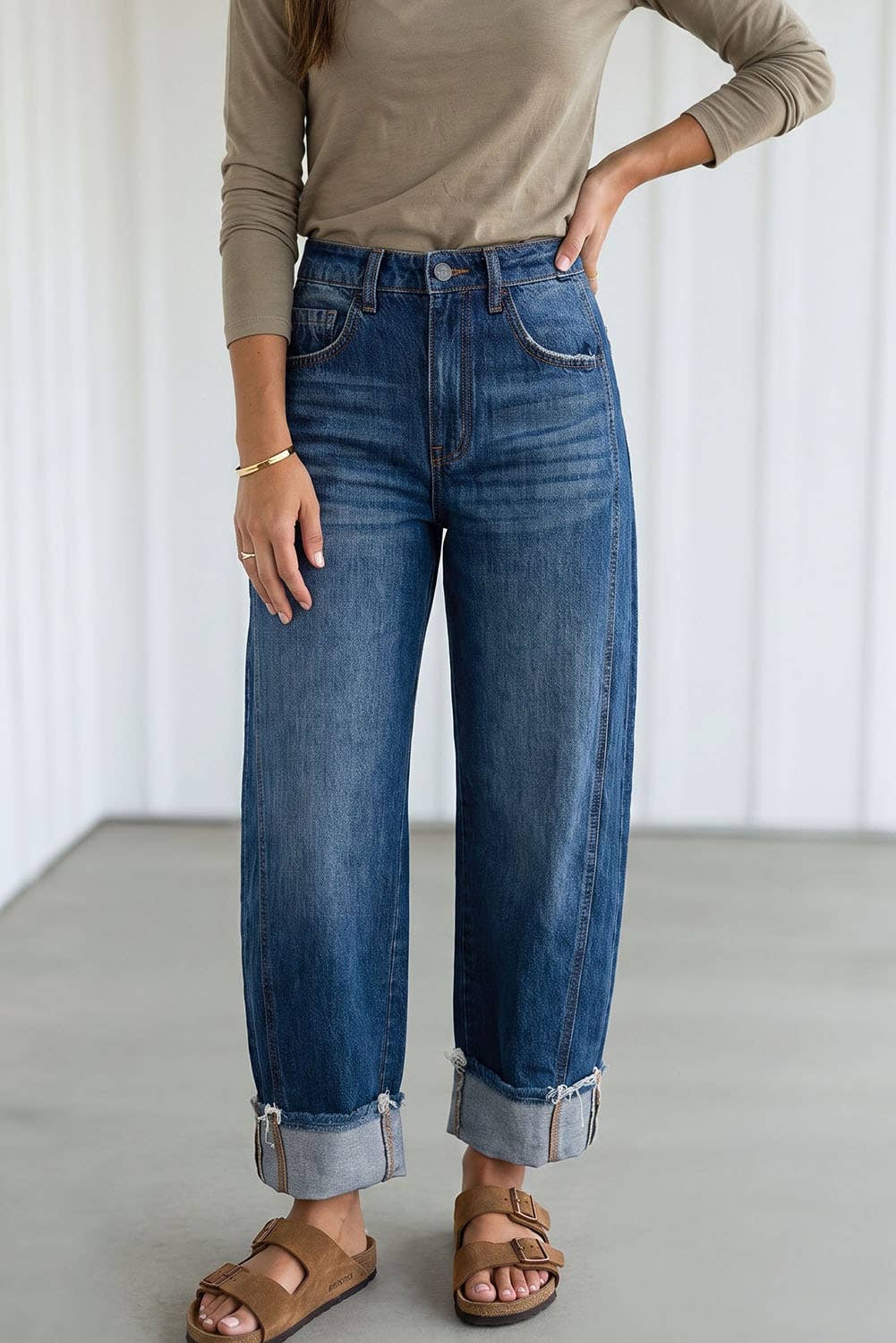 Raw Hem Turnup Loose Ankle-length Pocket Jeans (4-16)