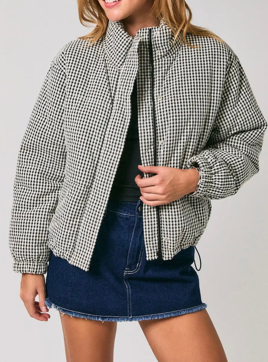Gingham Quilted Puffer Jacket