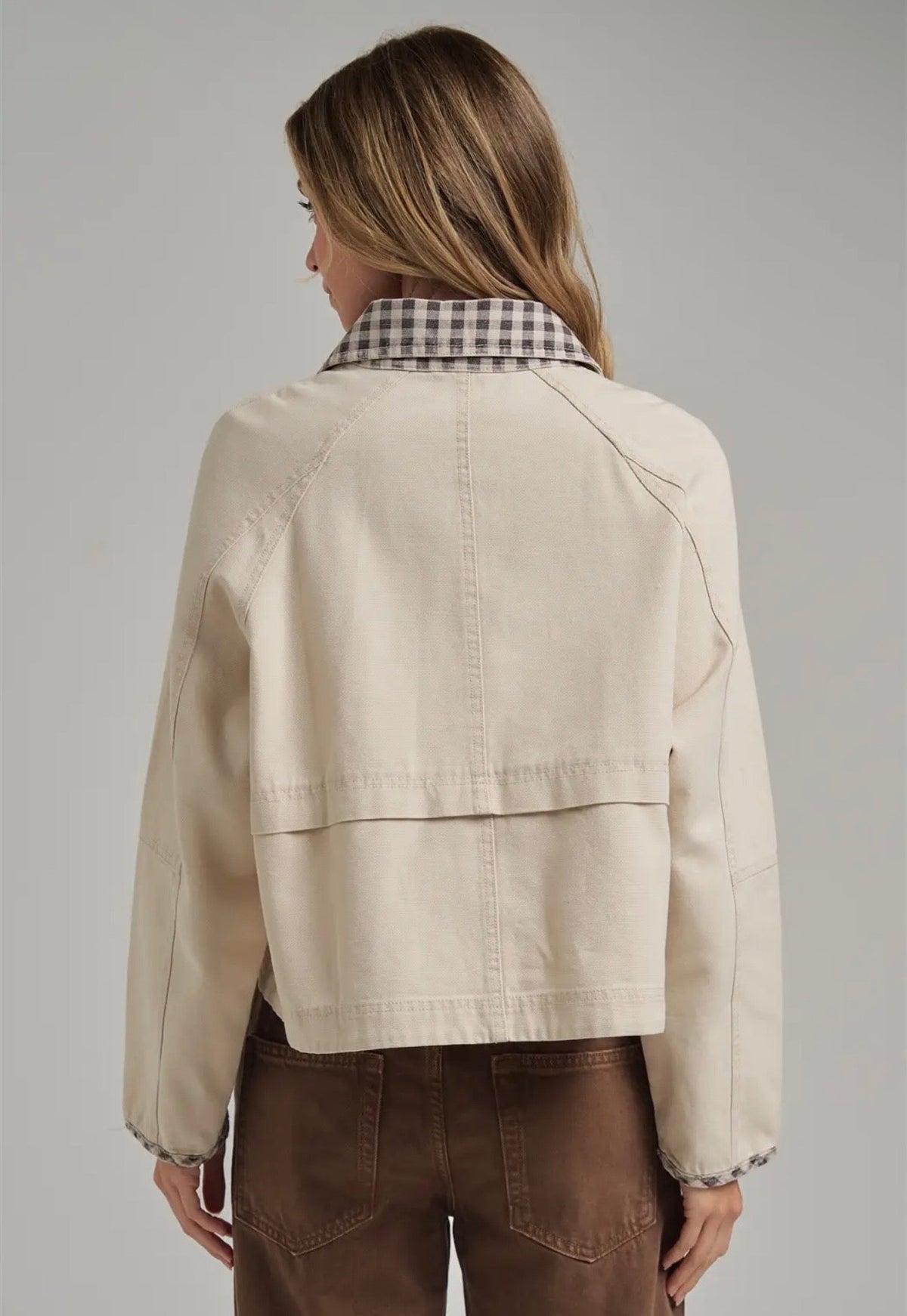 Gingham Trim Cropped Jacket