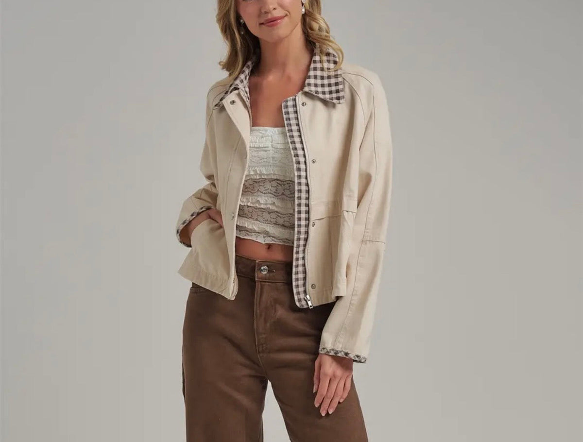 Gingham Trim Cropped Jacket