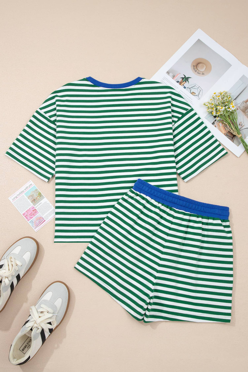 Stripe Contrast Trim Boxy Terry Short Set (S-XL)