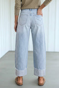 Raw Hem Turnup Loose Ankle-length Pocket Jeans (4-16)