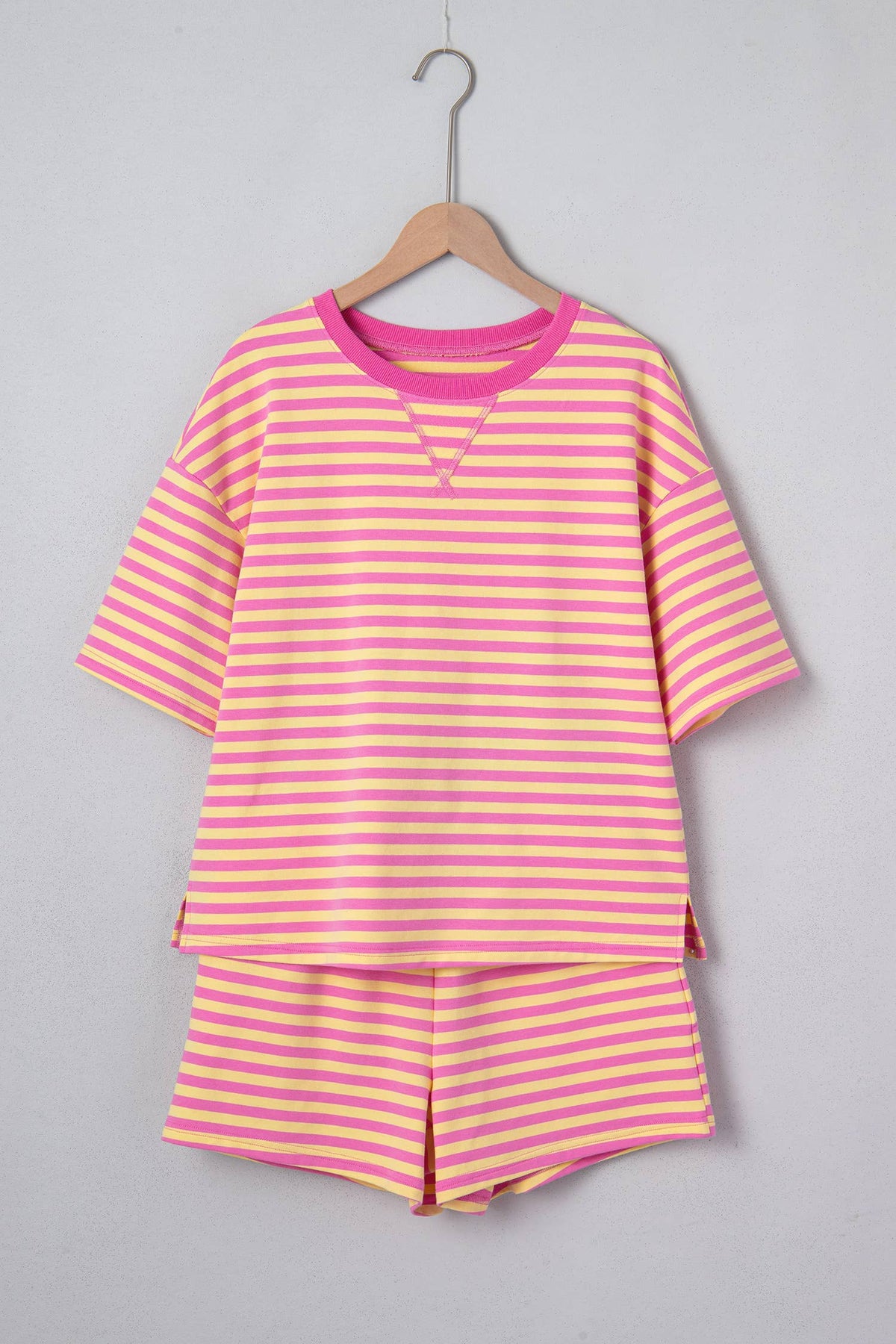 Stripe Contrast Trim Boxy Terry Short Set (S-XL)
