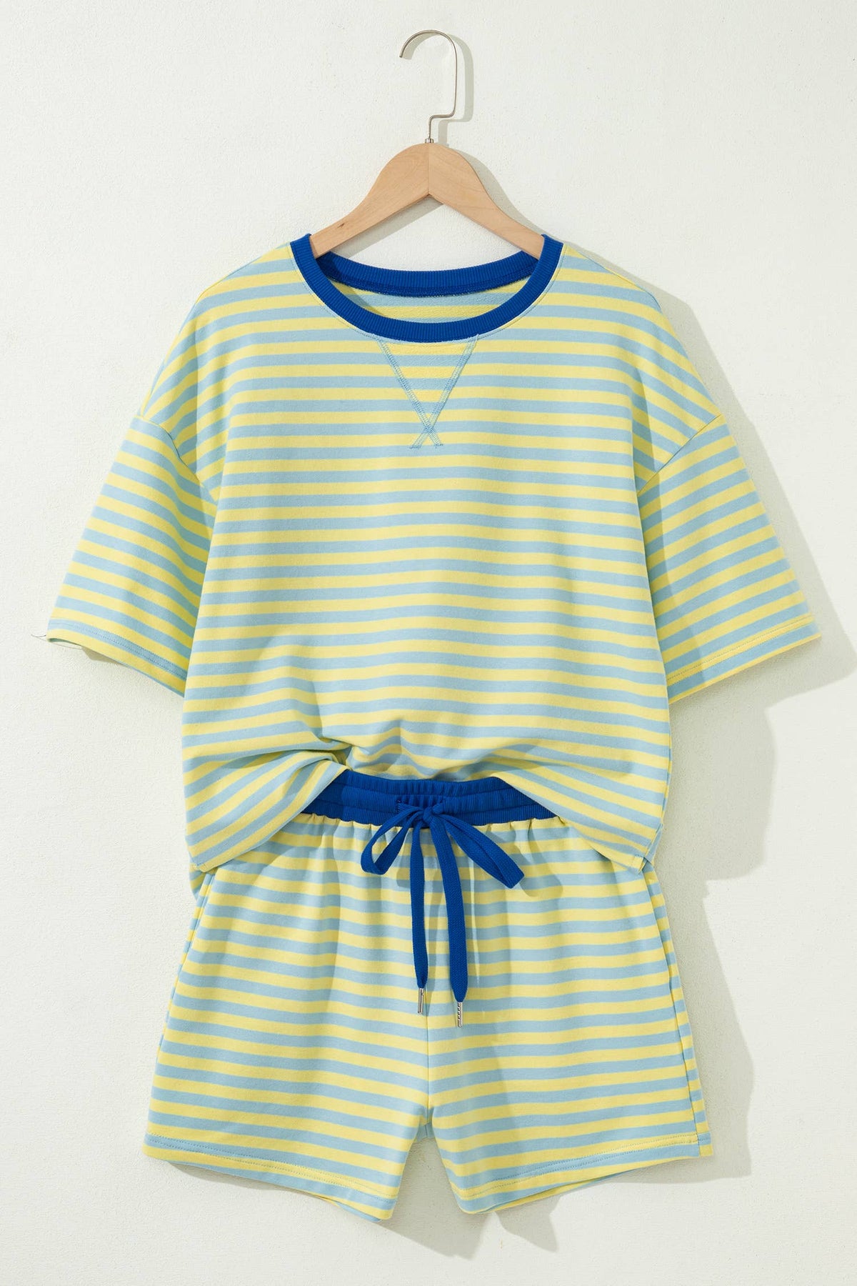 Stripe Contrast Trim Boxy Terry Short Set (S-XL)