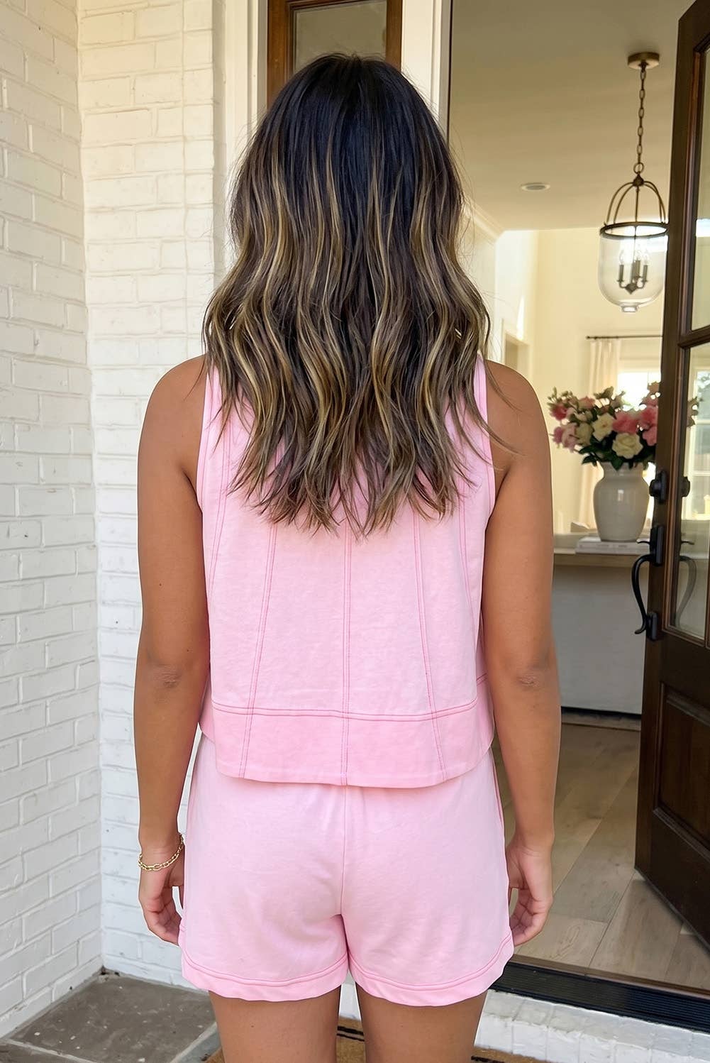 Stitched Detail Loose Tank Top and Shorts Set