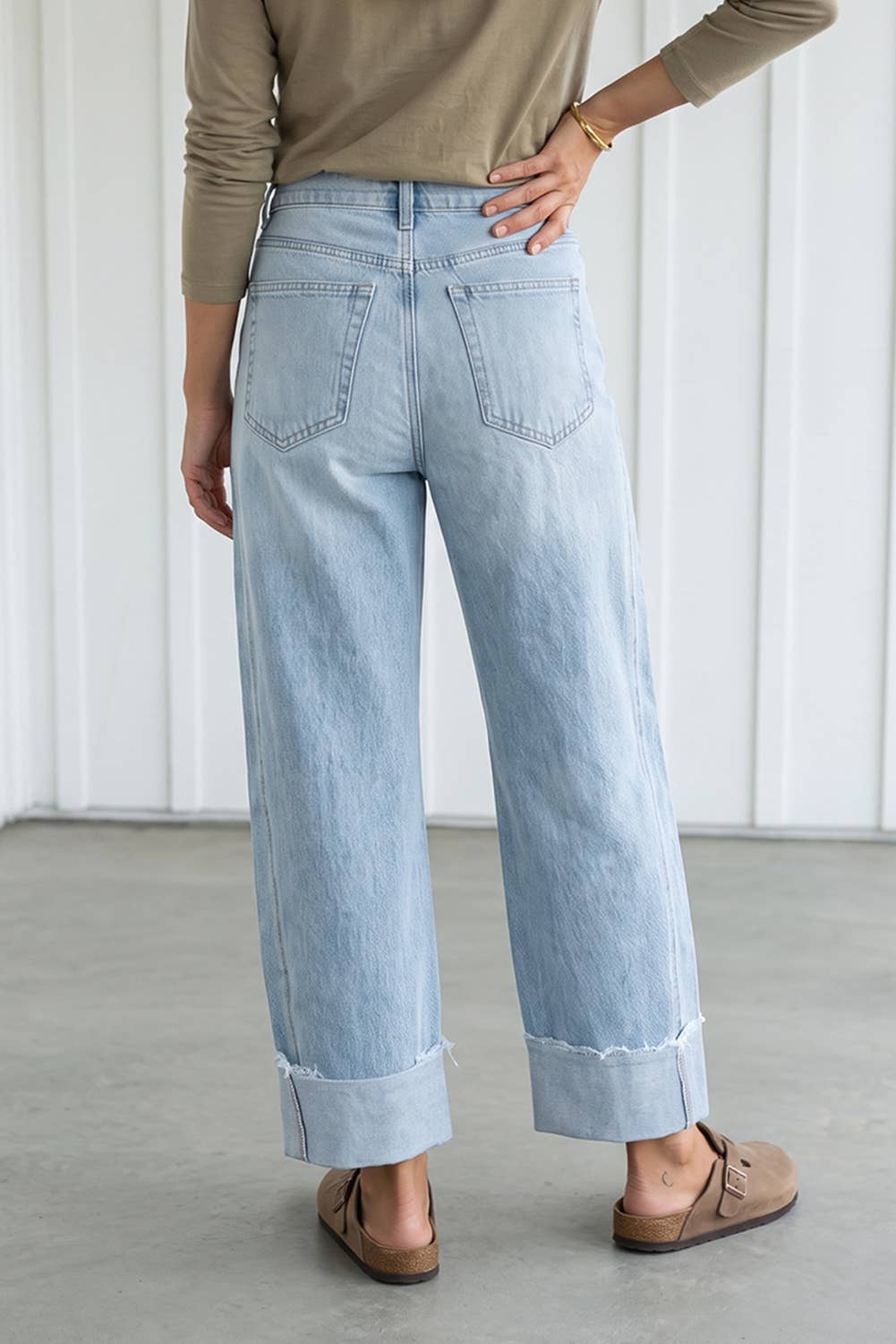 Raw Hem Turnup Loose Ankle-length Pocket Jeans (4-16)