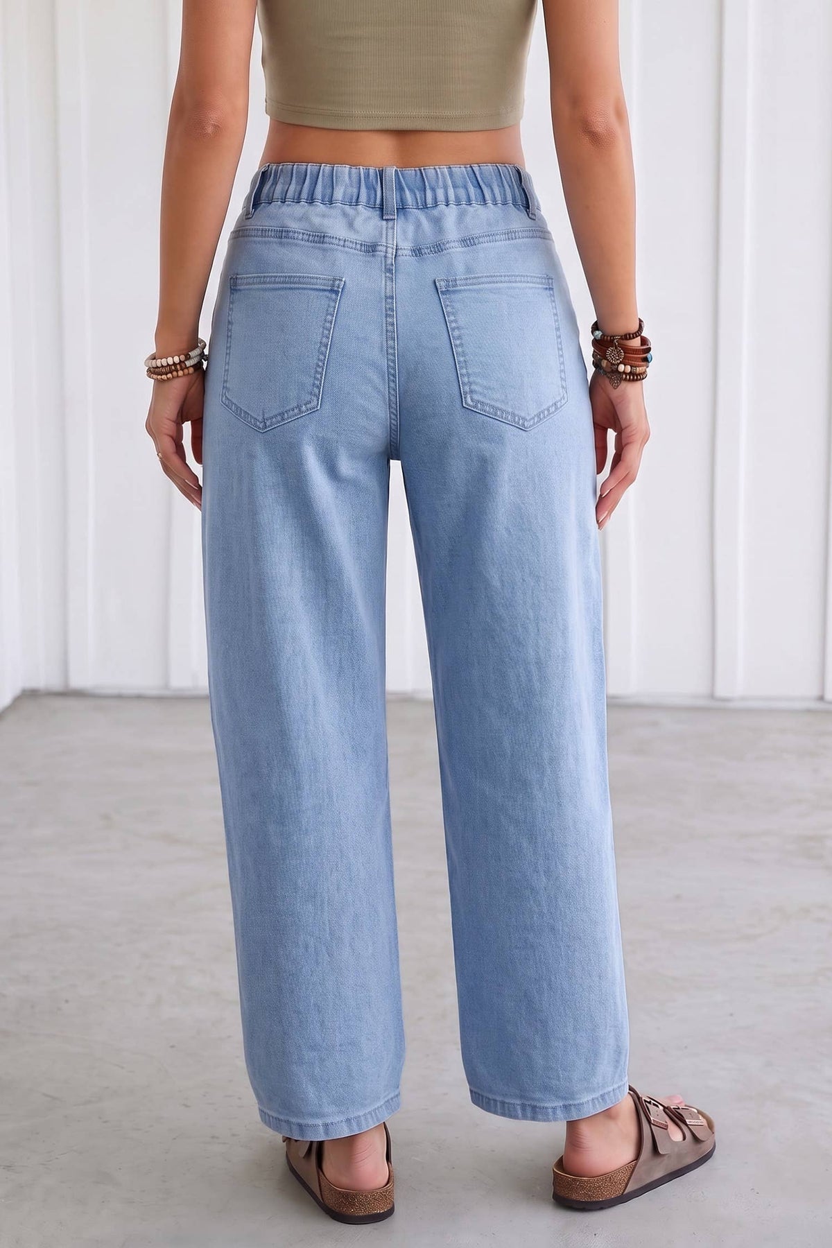 Square Patch Pocket Ankle-Length Barrel Jeans - Pre-order only