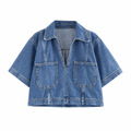 Cropped Short Sleeve Denim Top